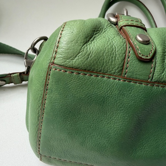 Fossil Maddox Green Leather Satchel Bag Rare - Picture 12 of 16